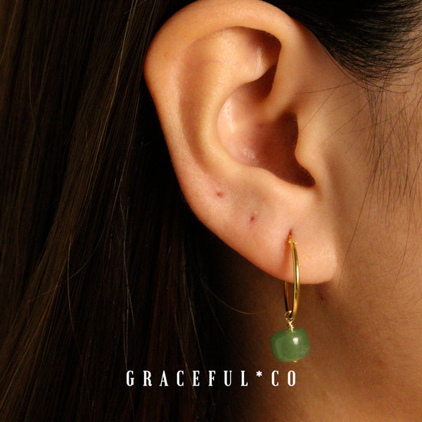 2in1 Green Jade Endless Hoop Earrings