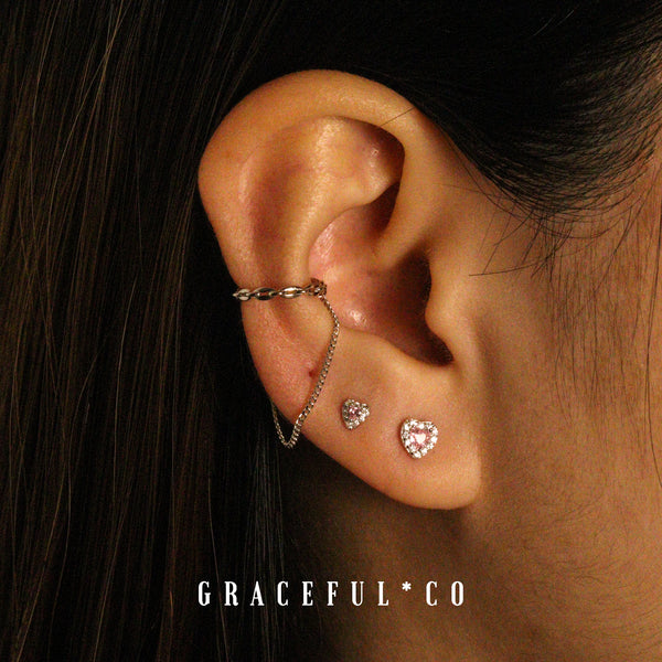 Big Pinky Diamond Heart Stud Earrings