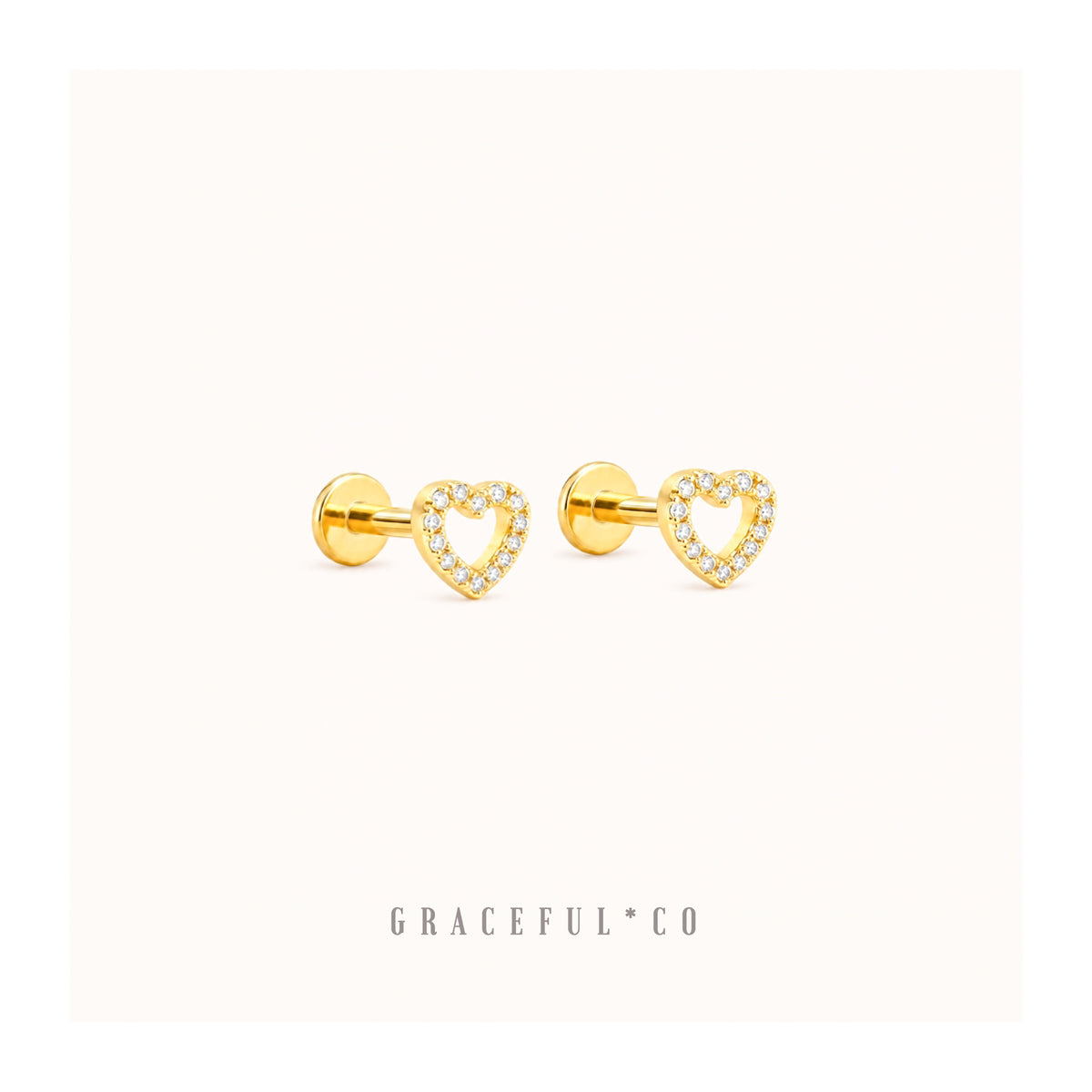 Diamond Hollow Heart Flatback Earrings
