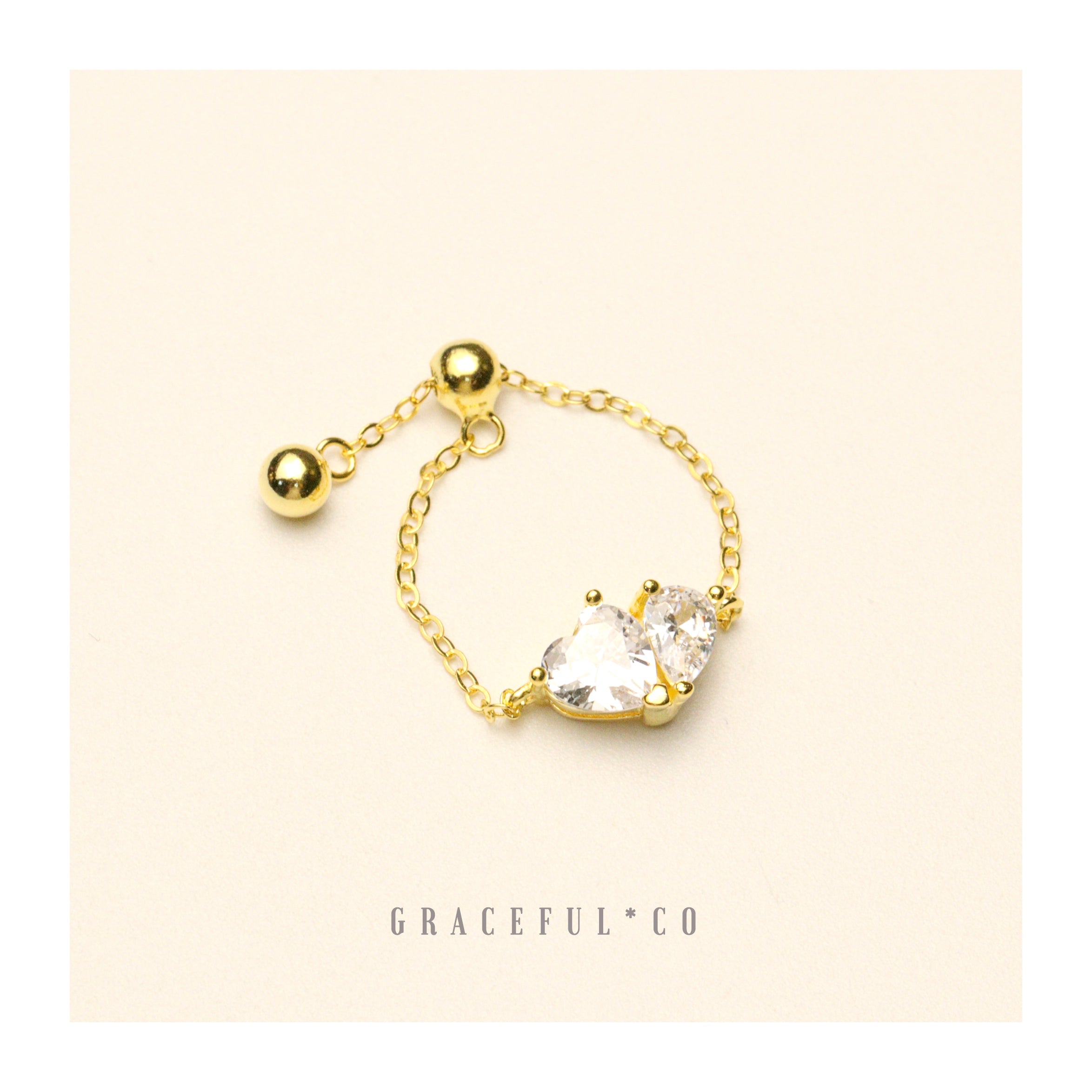 Duo Golden Love Diamond Chain Ring