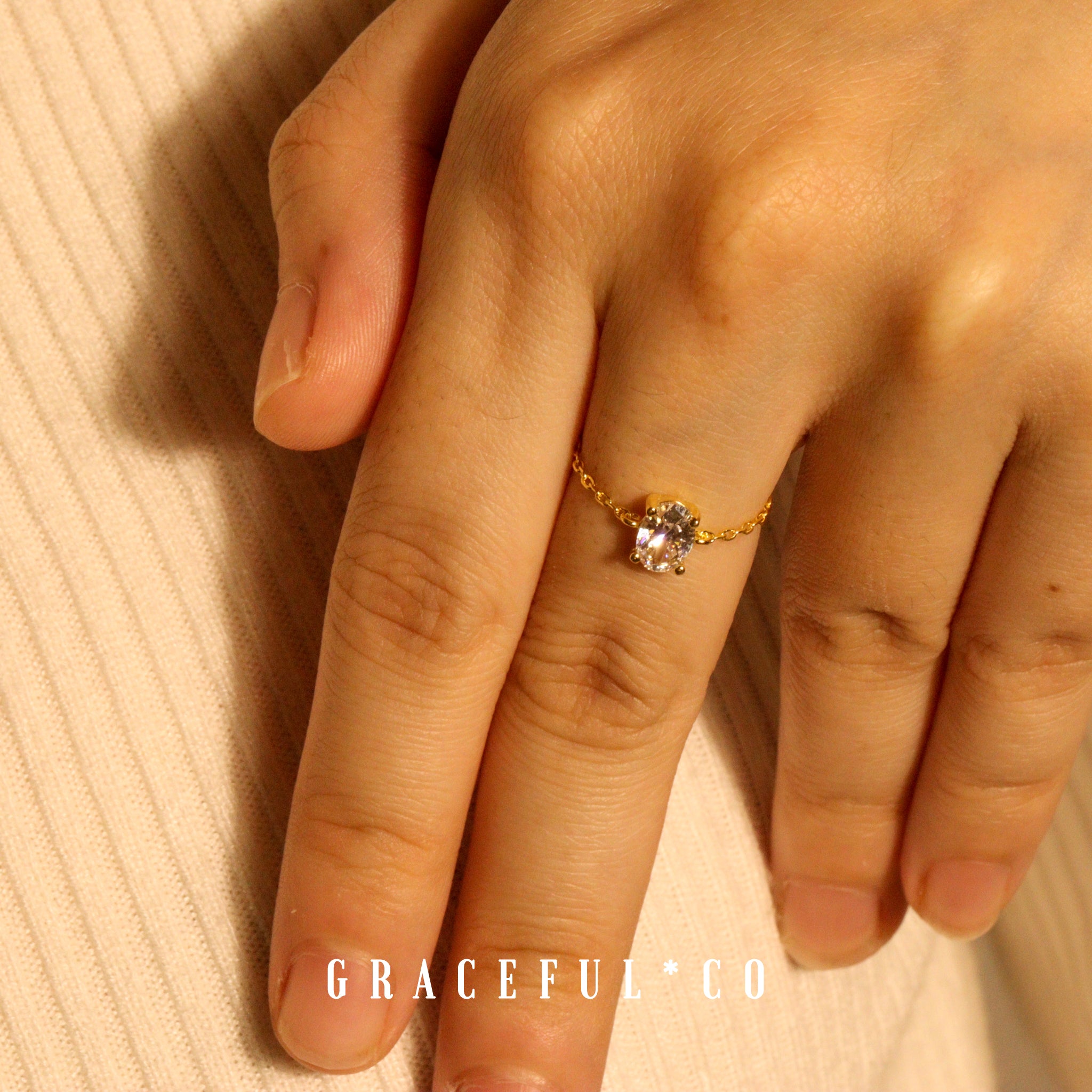 Golden Diamond Radiance Chain Ring - Gracefulandco