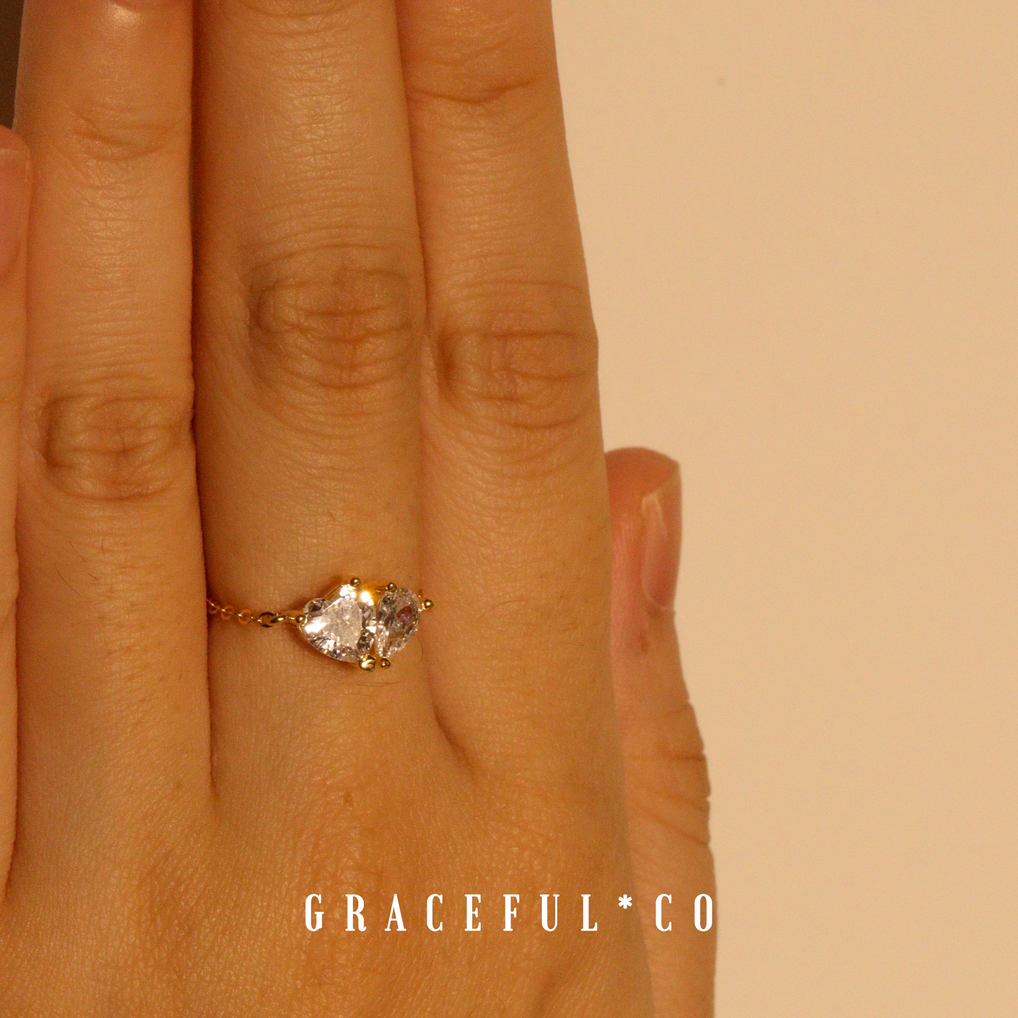 Duo Golden Love Diamond Chain Ring