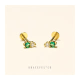 Ivory & Emerald Gem Flatback Earrings