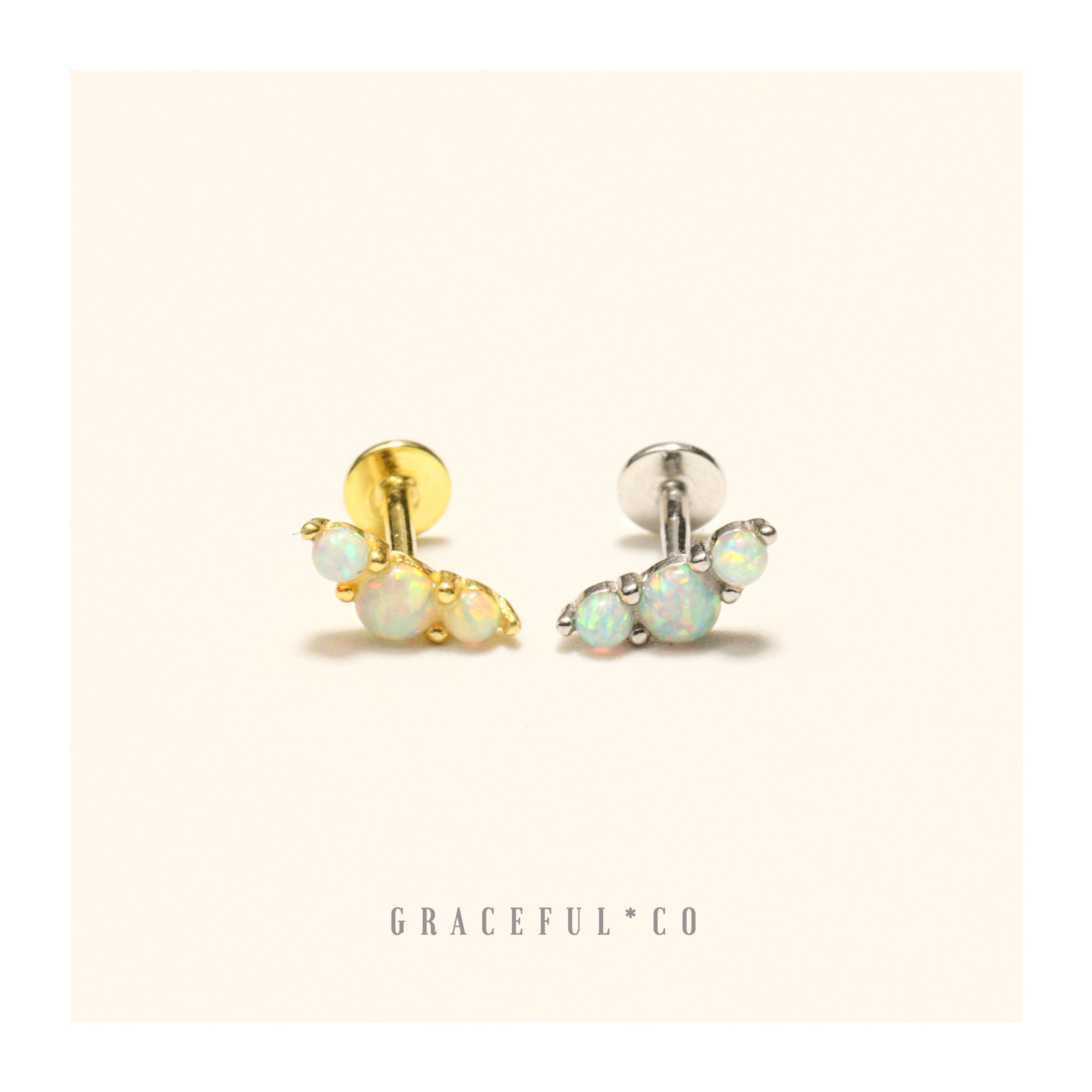 Trio Opal Croissant Flatback Earrings