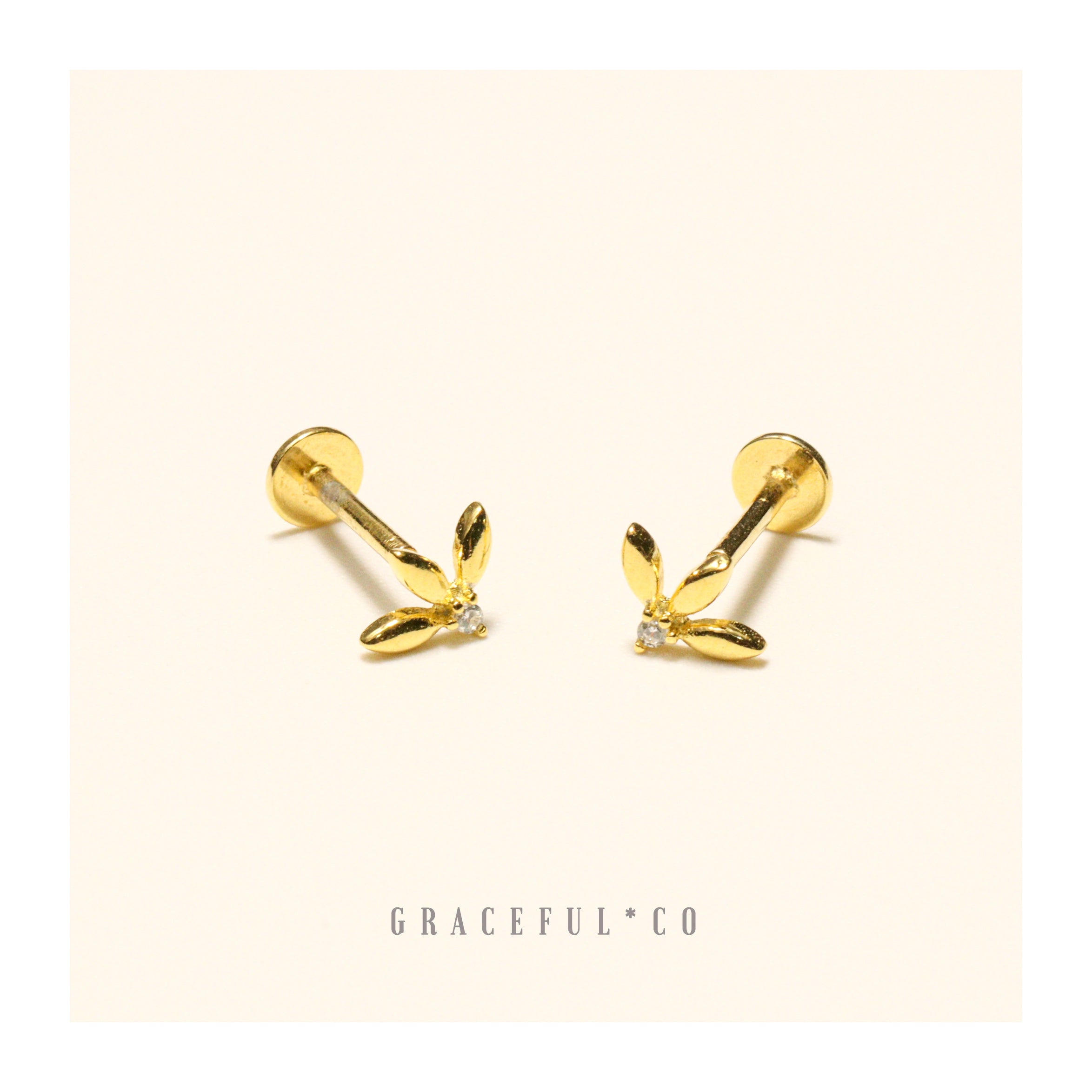 Fortune Leaf Diamond Flatback Earrings
