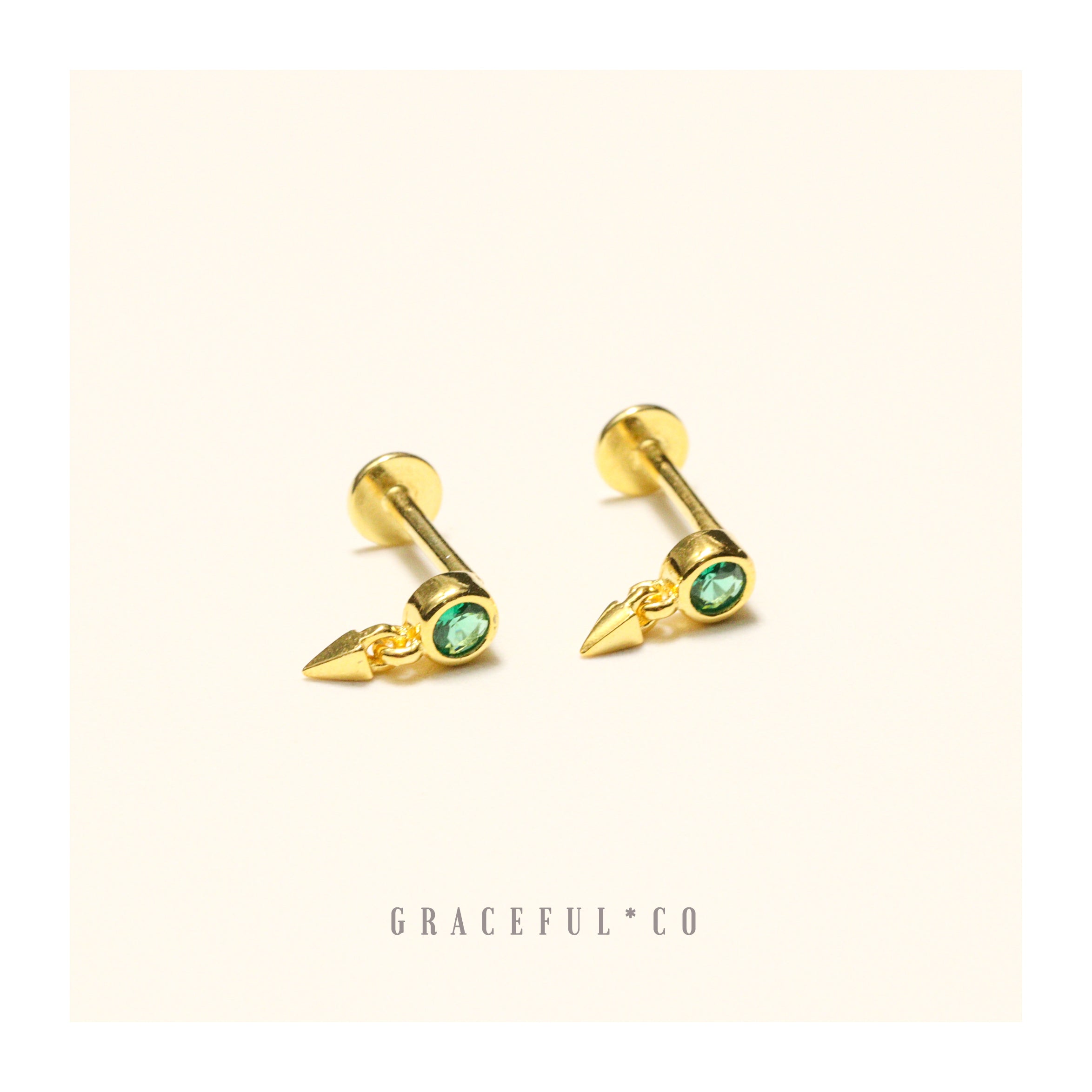Emerald Sparkle Pyramid Flatback Earrings