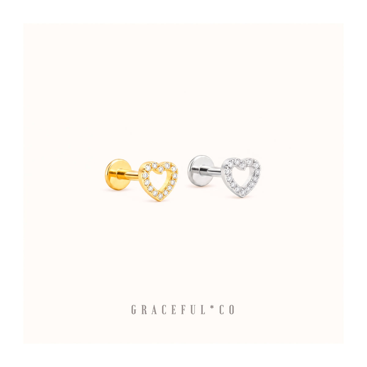 Diamond Hollow Heart Flatback Earrings