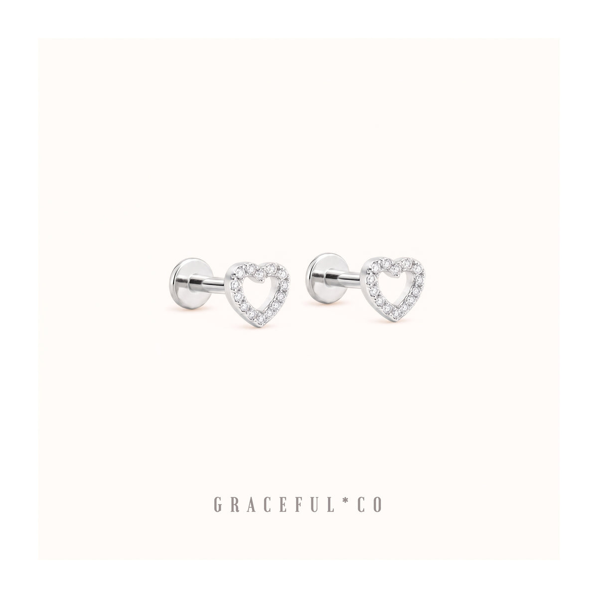 Diamond Hollow Heart Flatback Earrings