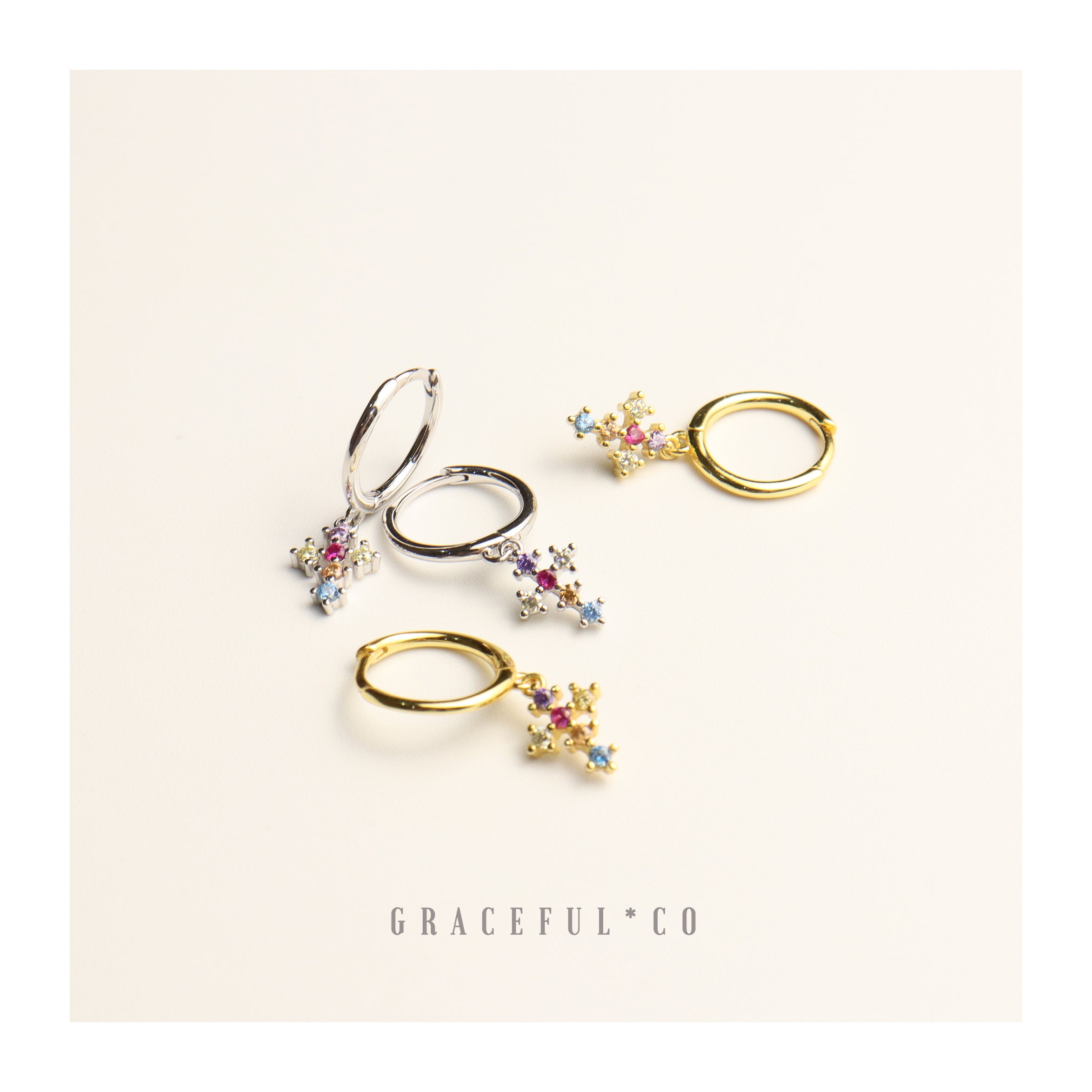 Rainbow Cross Hoop Earrings - Gracefulandco