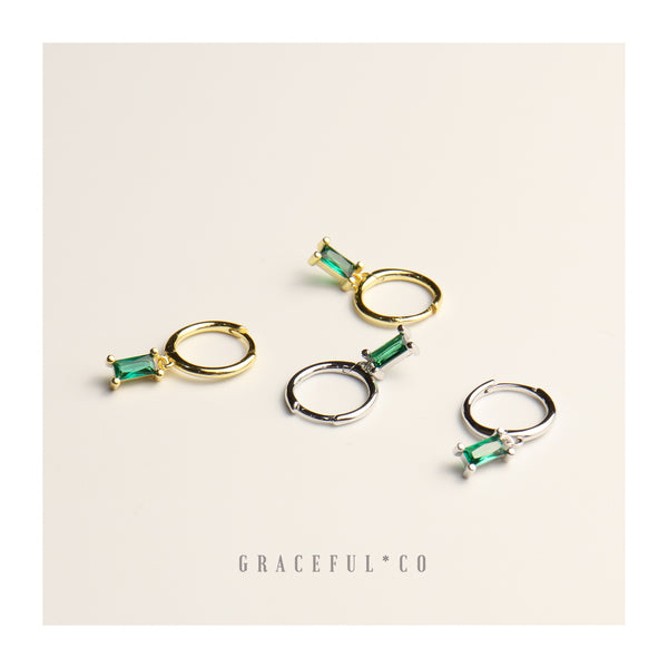 Emerald Green Baguette Hoop Earrings - Gracefulandco