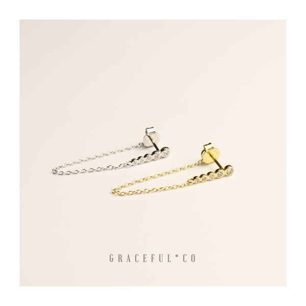Bezel Bar Chain Stud Earrings - Gracefulandco