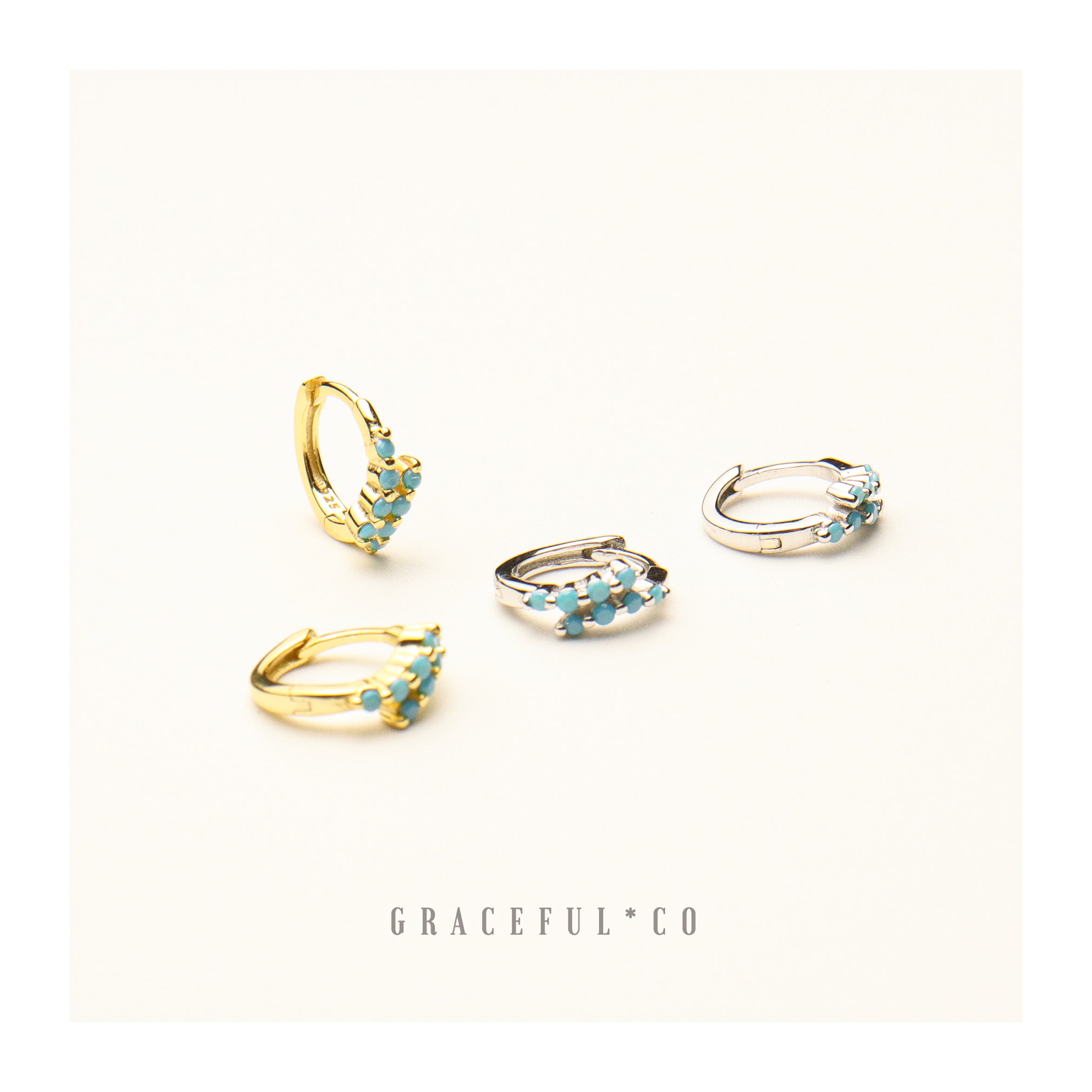 Double Turquoise Pave Curve Huggie Earrings - Gracefulandco