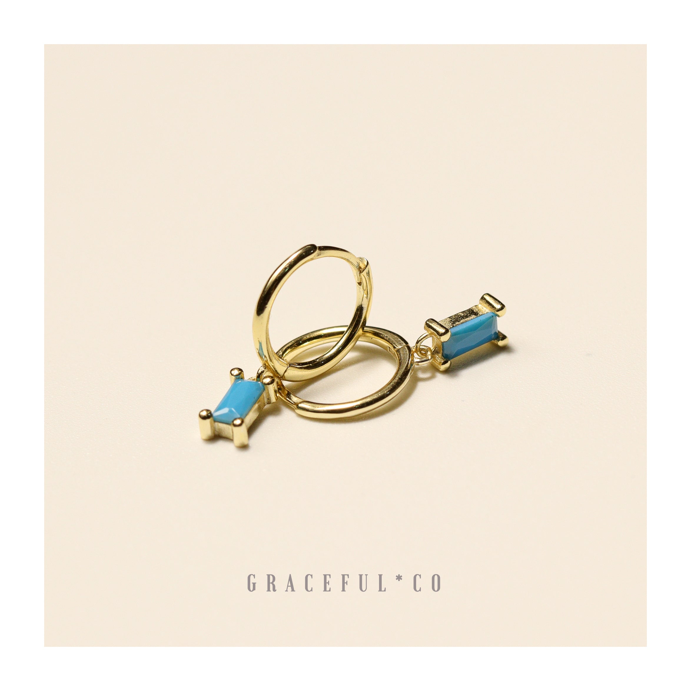 Baguette Turquoise Hoop Earrings - Gracefulandco