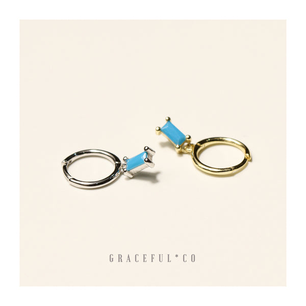 Baguette Turquoise Hoop Earrings - Gracefulandco