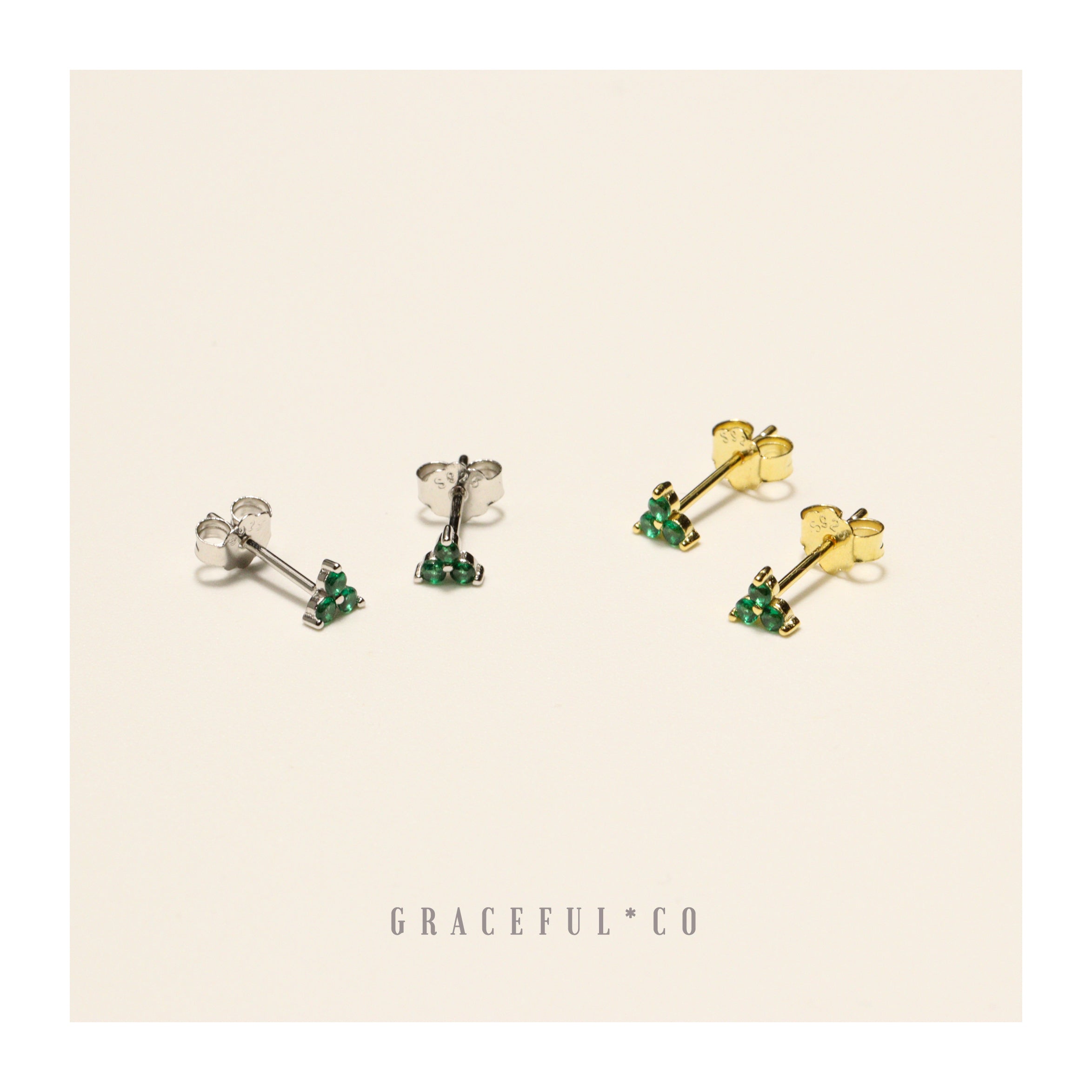 Trio Emerald Clover Stud Earrings