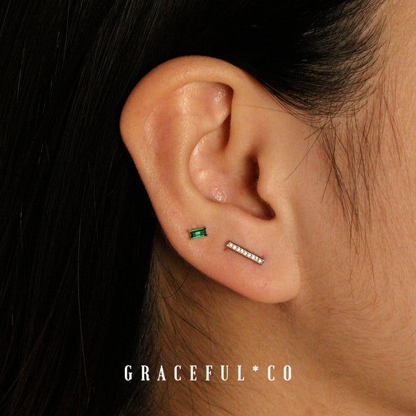 Rectangle Emerald Green Stud Earrings