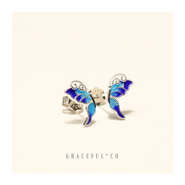 Ocean Blue Butterfly Stud Earrings