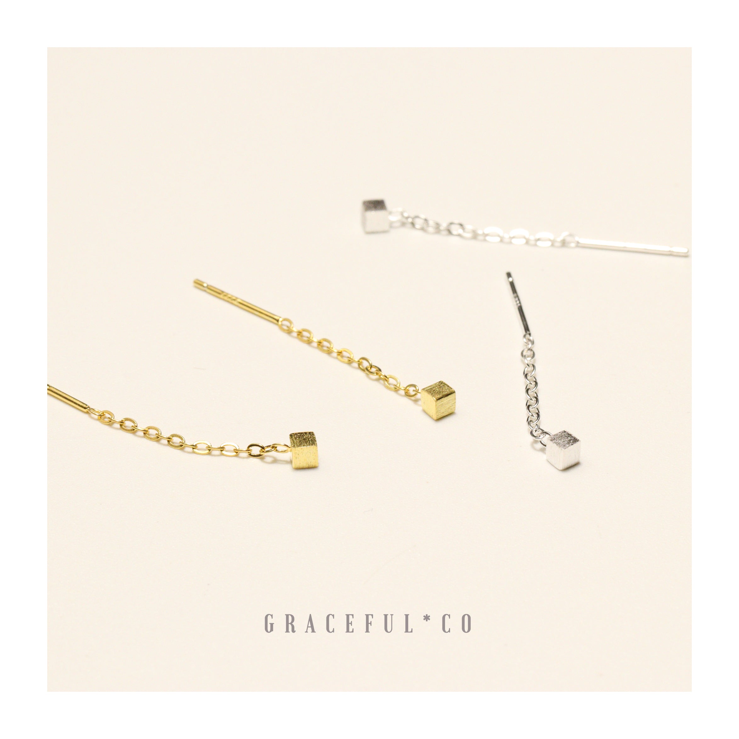 Mini Frosted Square Threader Earrings