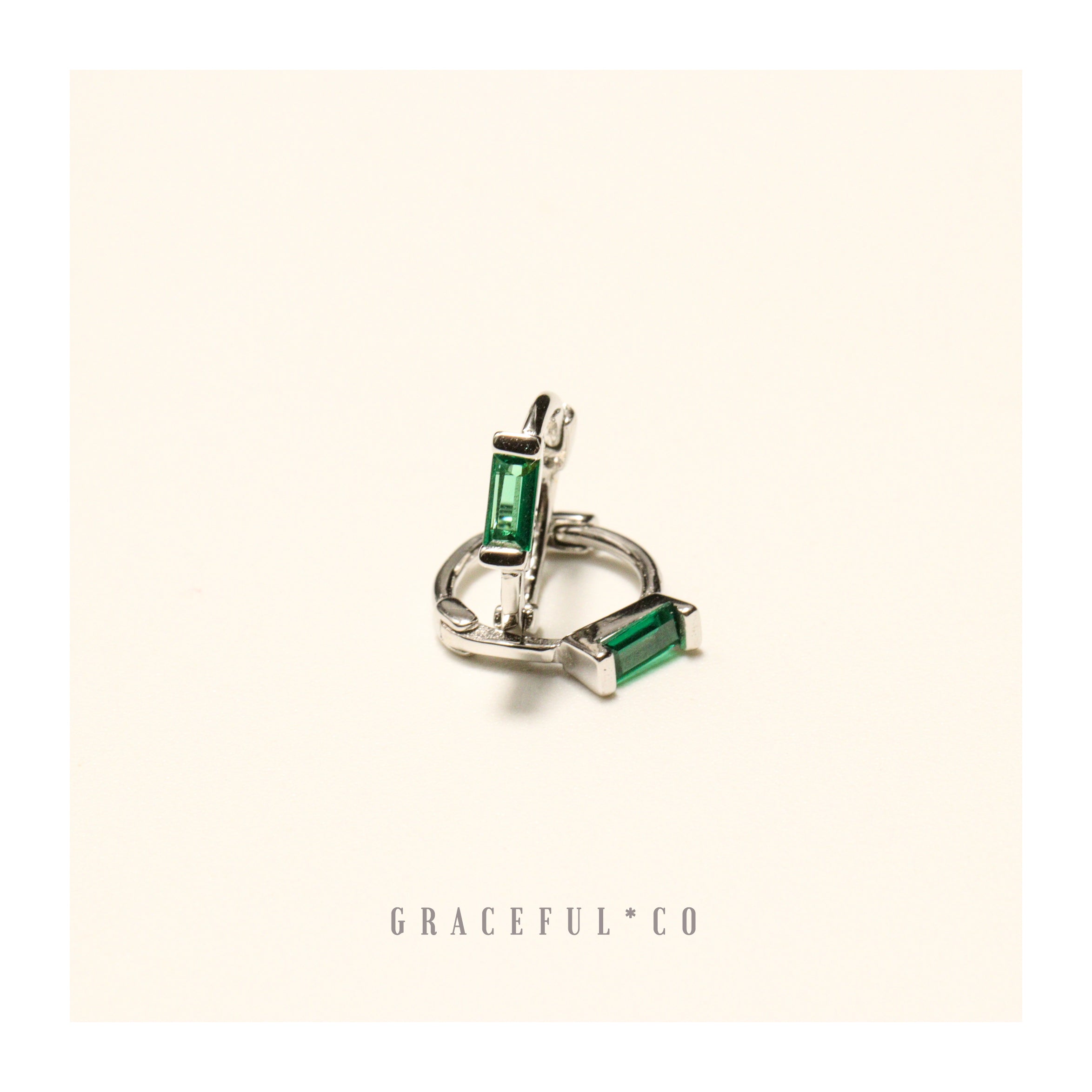 Baguette Emerald Huggie Earrings