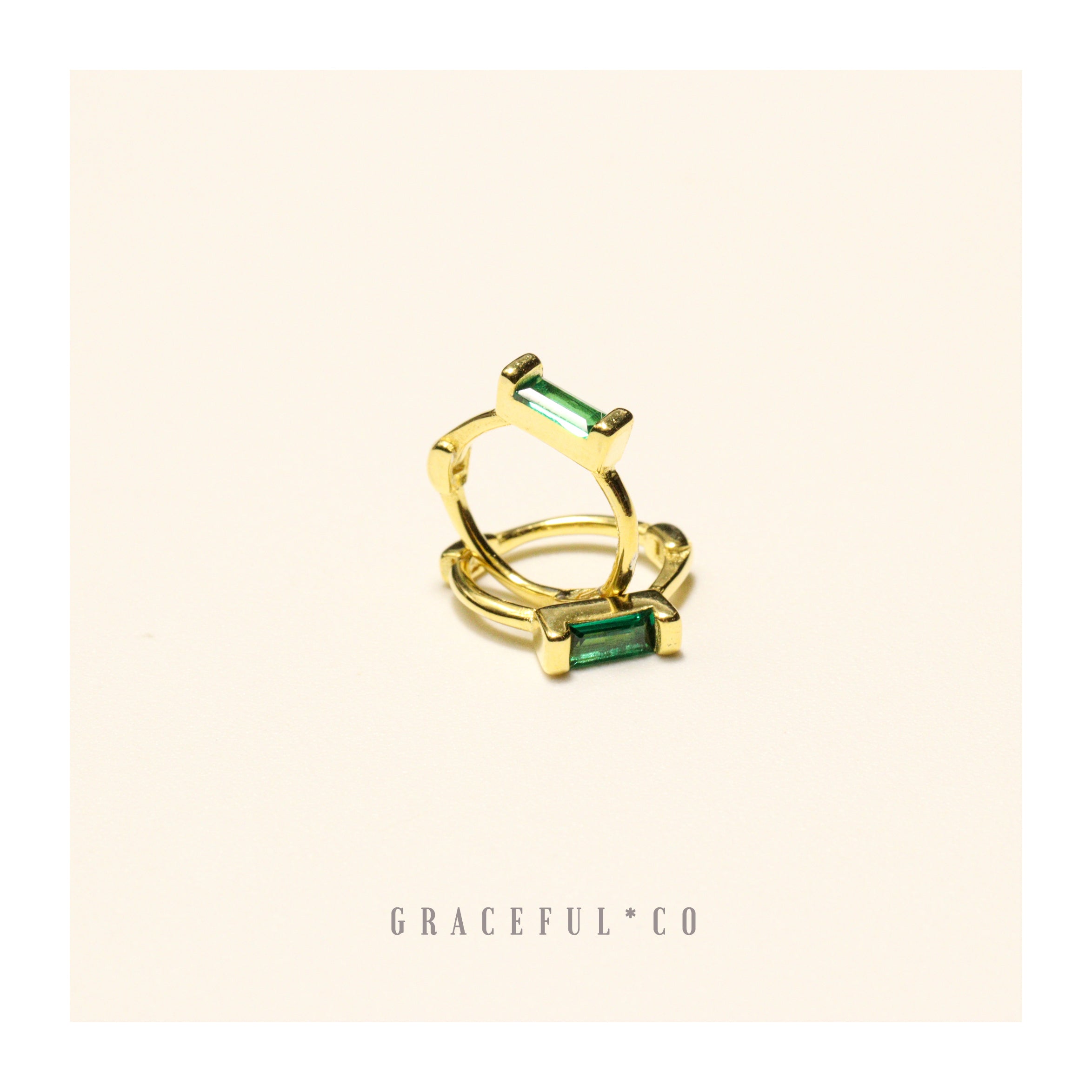 Baguette Emerald Huggie Earrings