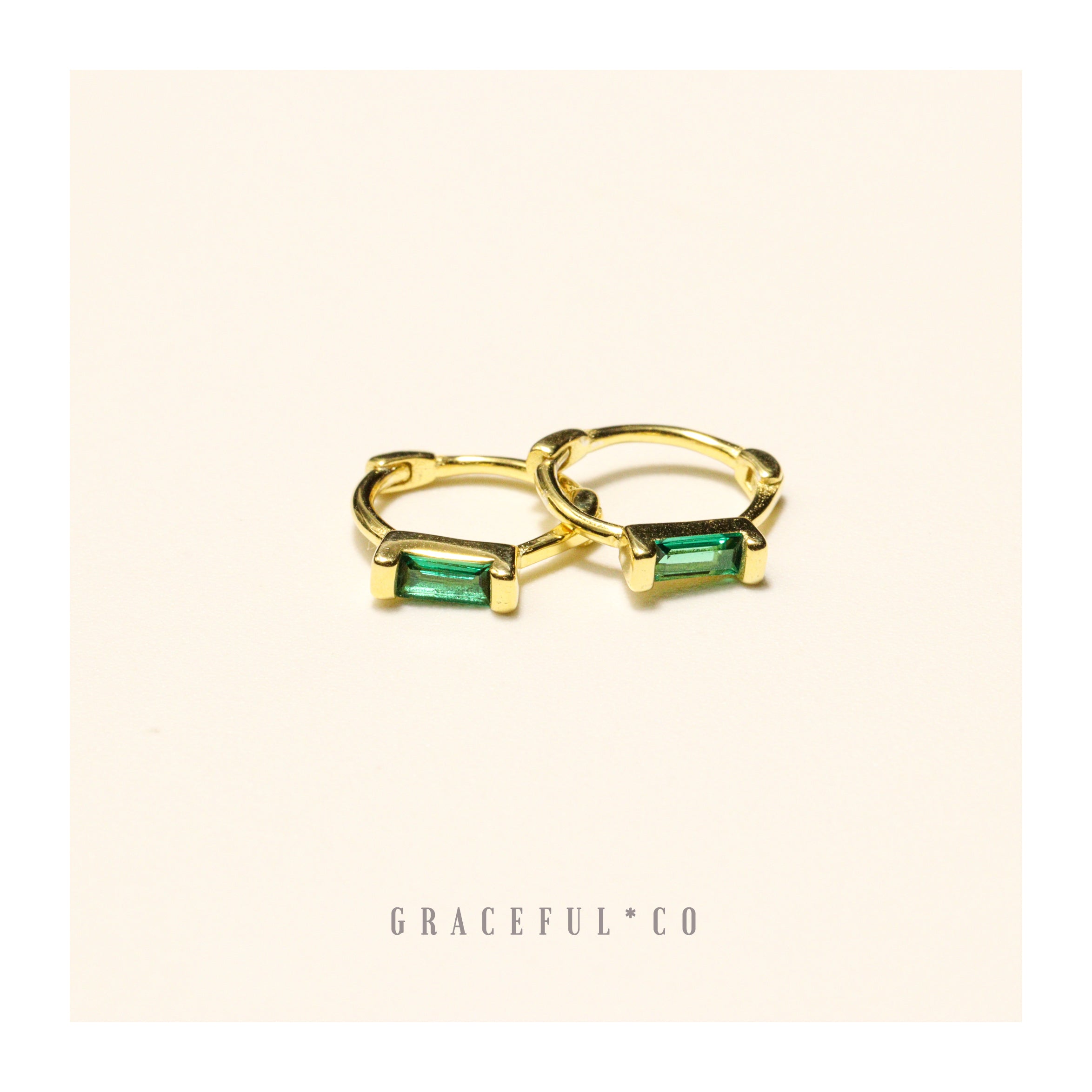 Baguette Emerald Huggie Earrings