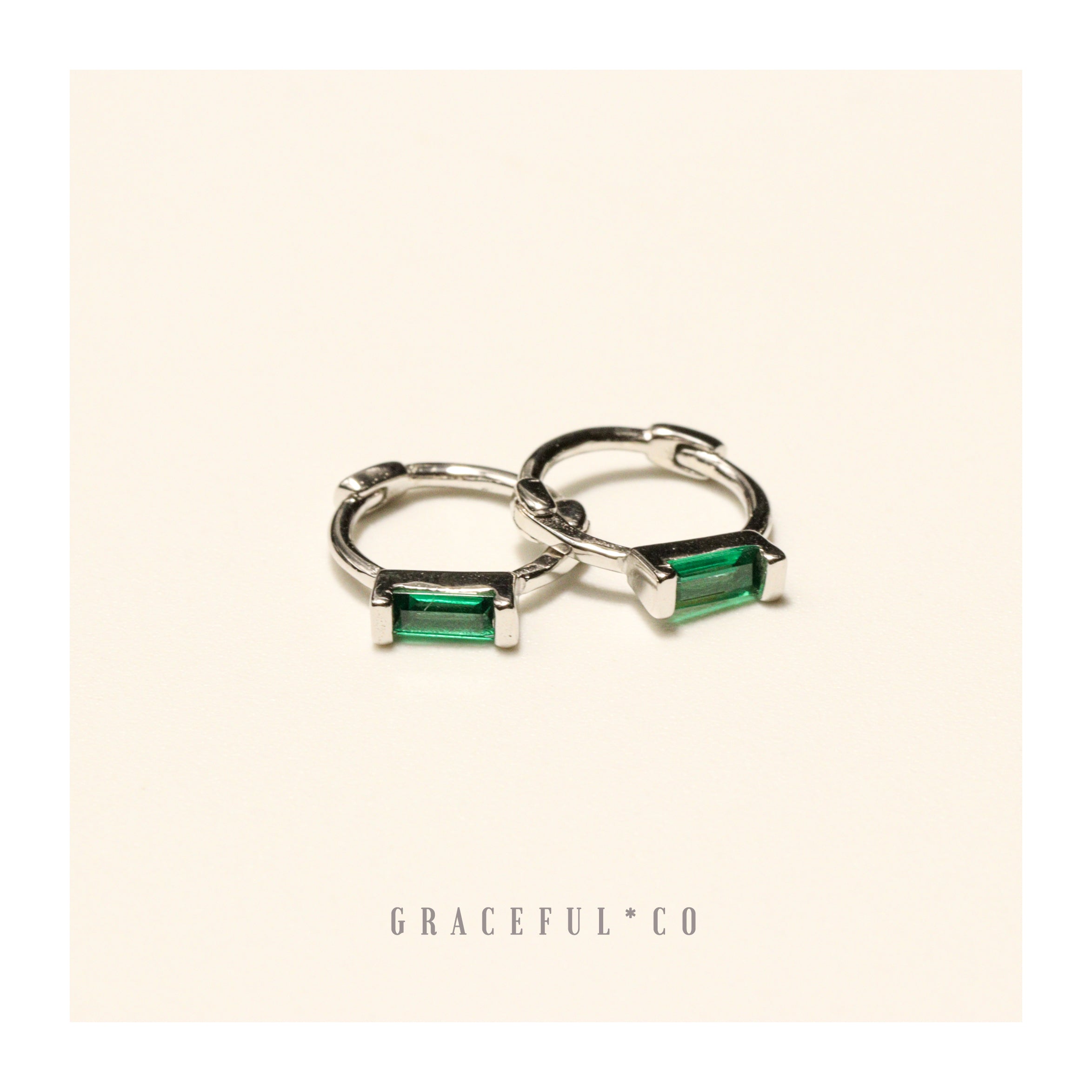 Baguette Emerald Huggie Earrings