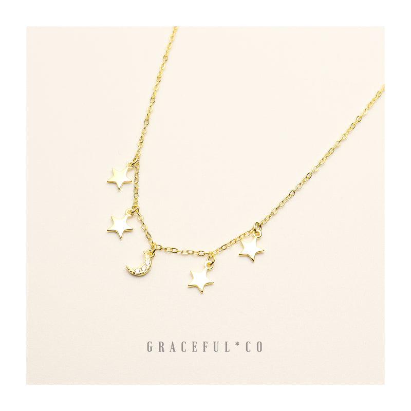 Sparkly Moon & Star Necklace - Gracefulandco