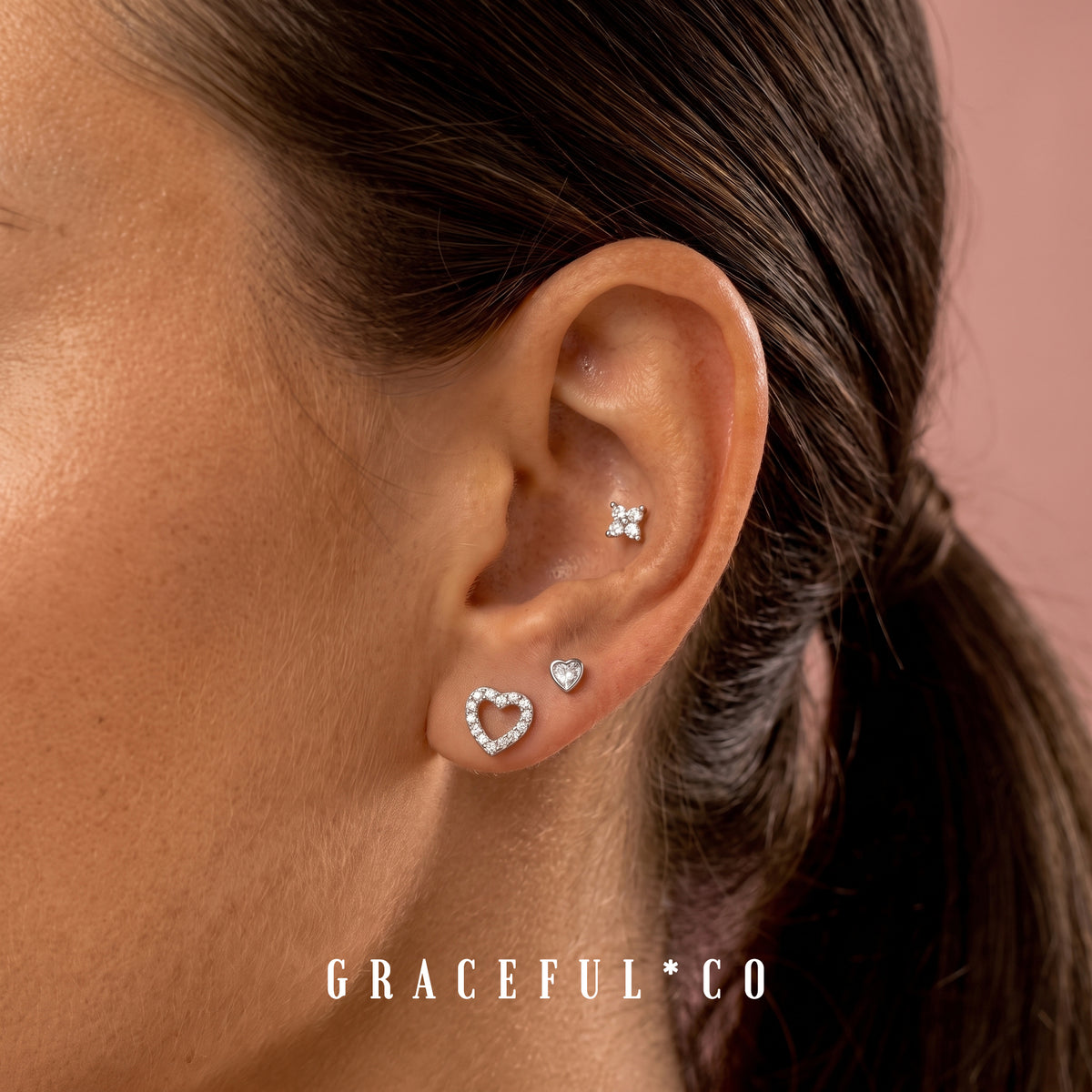 Diamond Hollow Heart Flatback Earrings