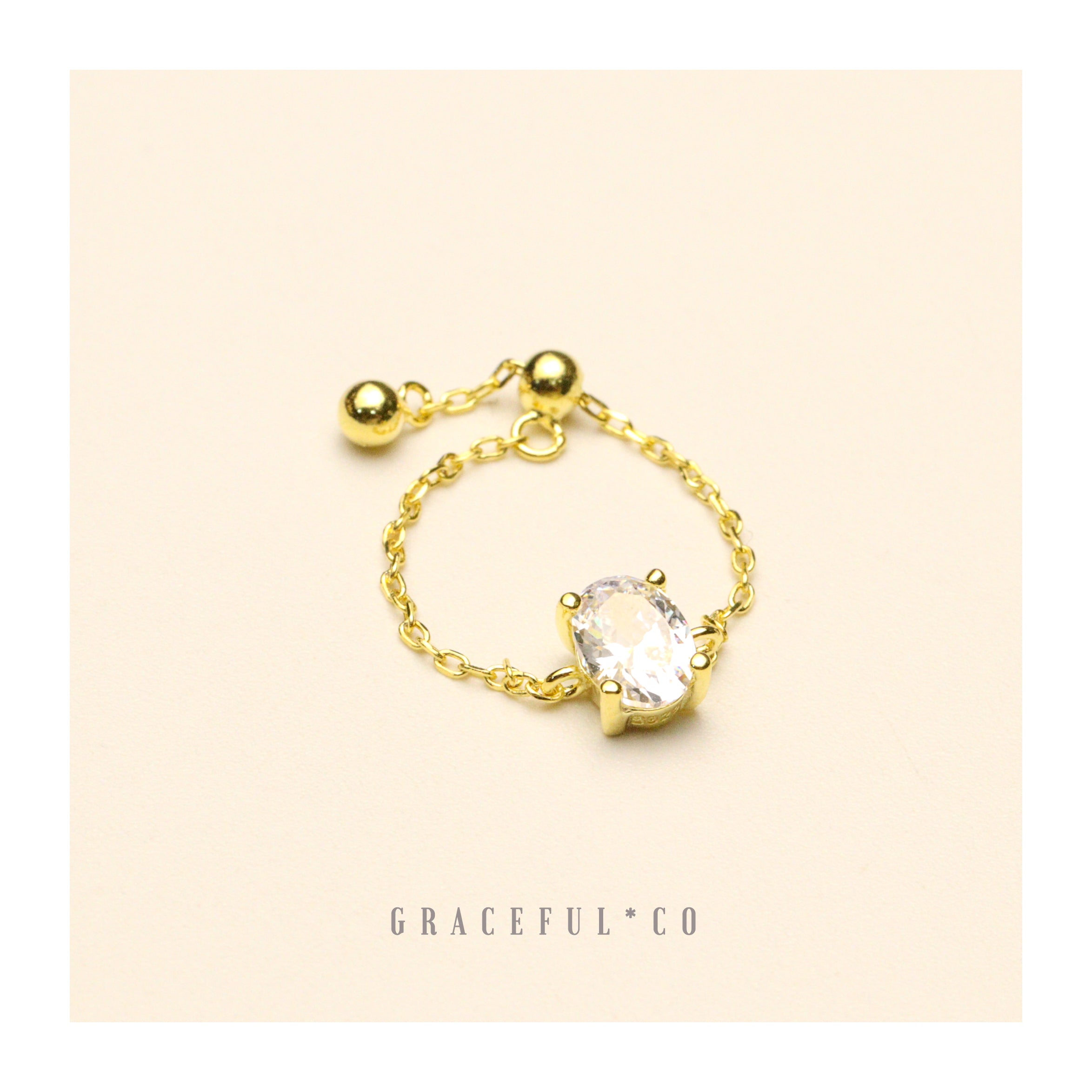 Golden Diamond Radiance Chain Ring - Gracefulandco