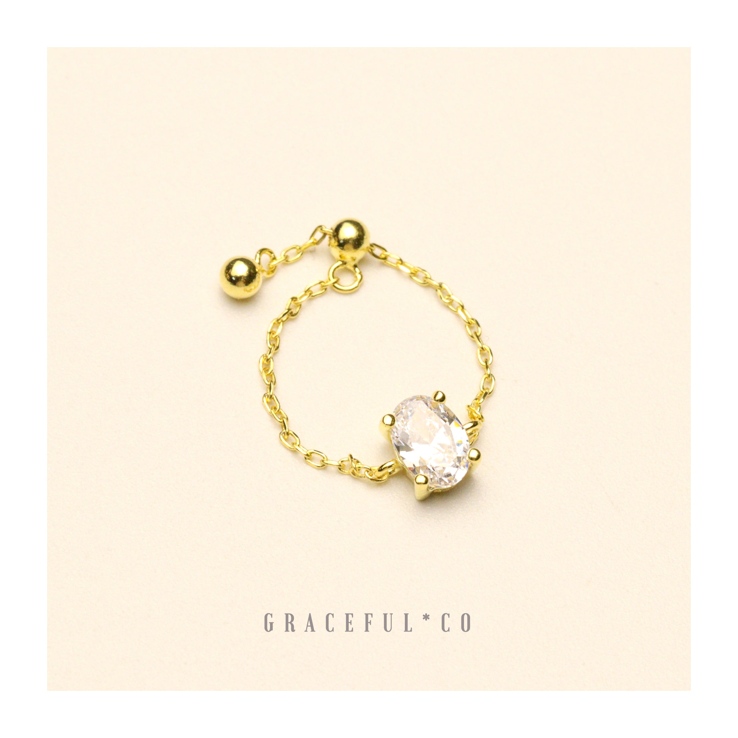 Golden Diamond Radiance Chain Ring - Gracefulandco