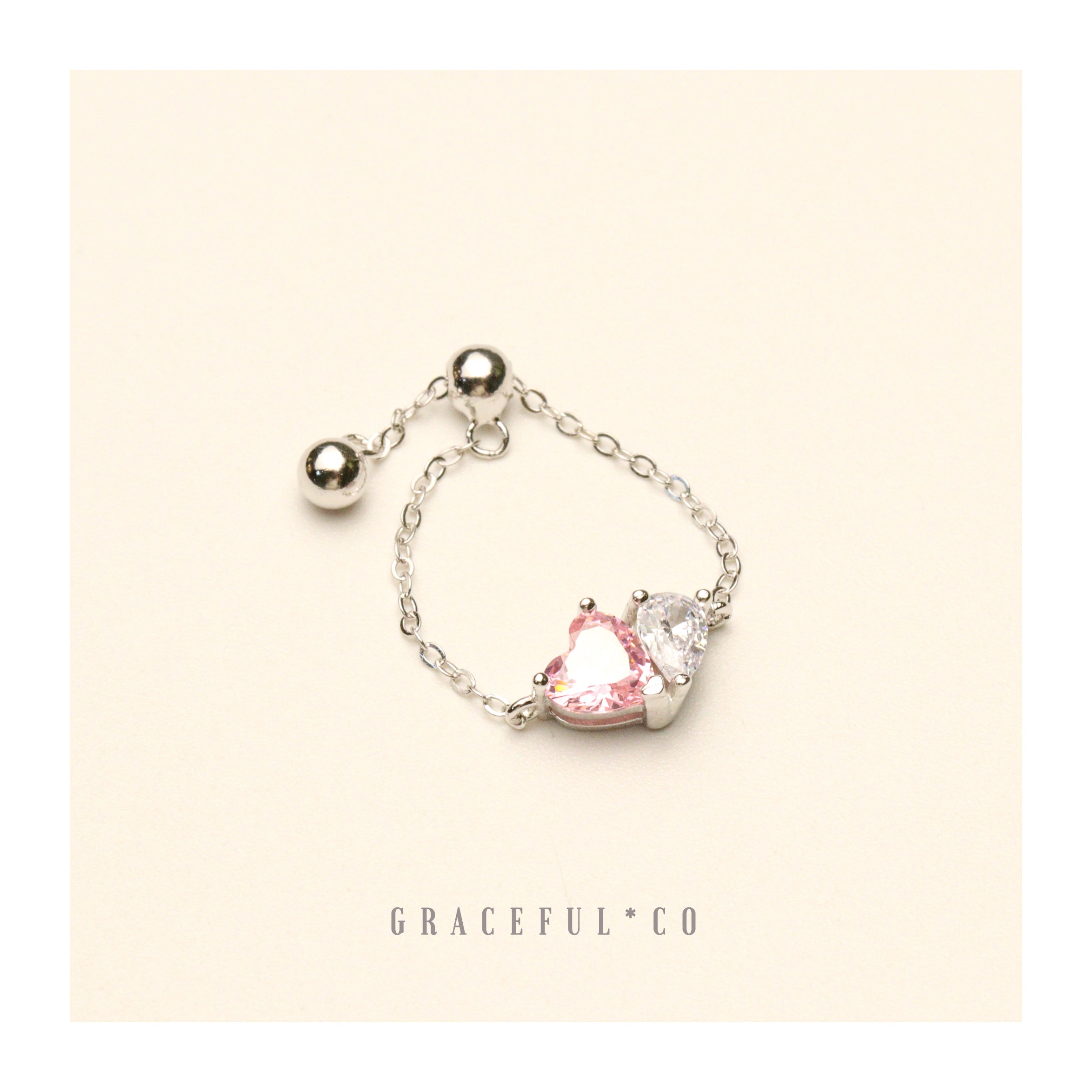 Pink Heart Duo Diamond Chain Ring