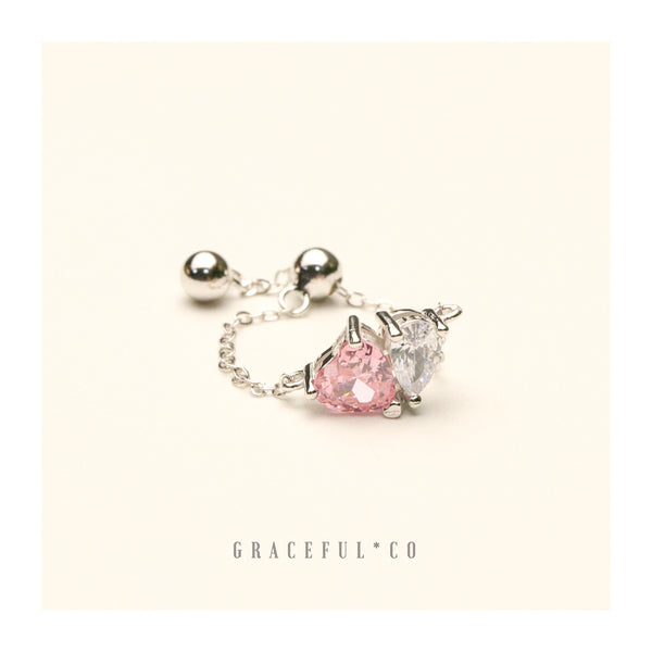 Pink Heart Duo Diamond Chain Ring