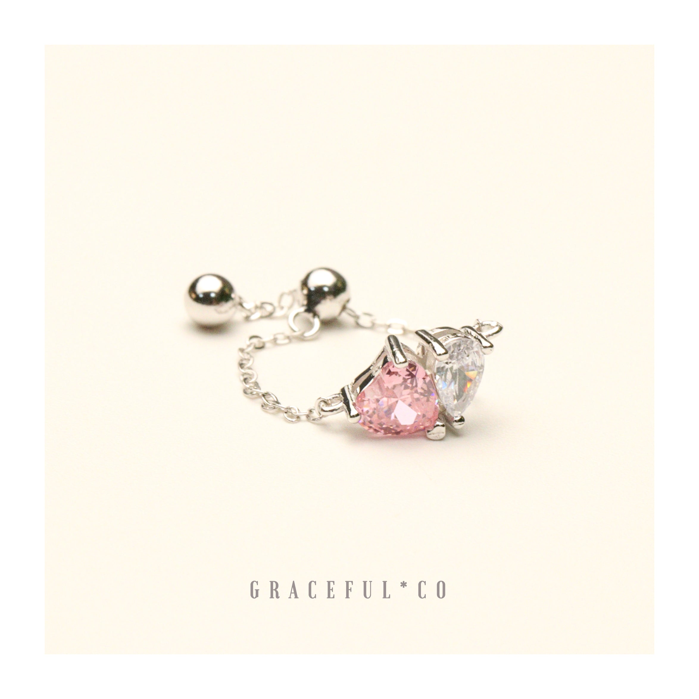 Pink Heart Duo Diamond Chain Ring