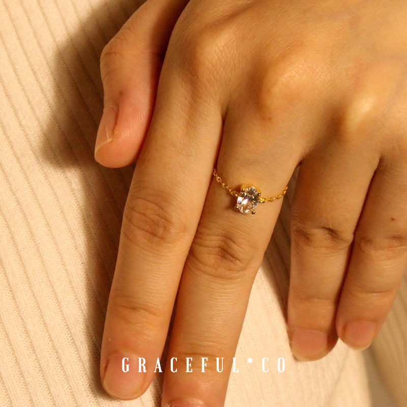 Golden Diamond Radiance Chain Ring - Gracefulandco