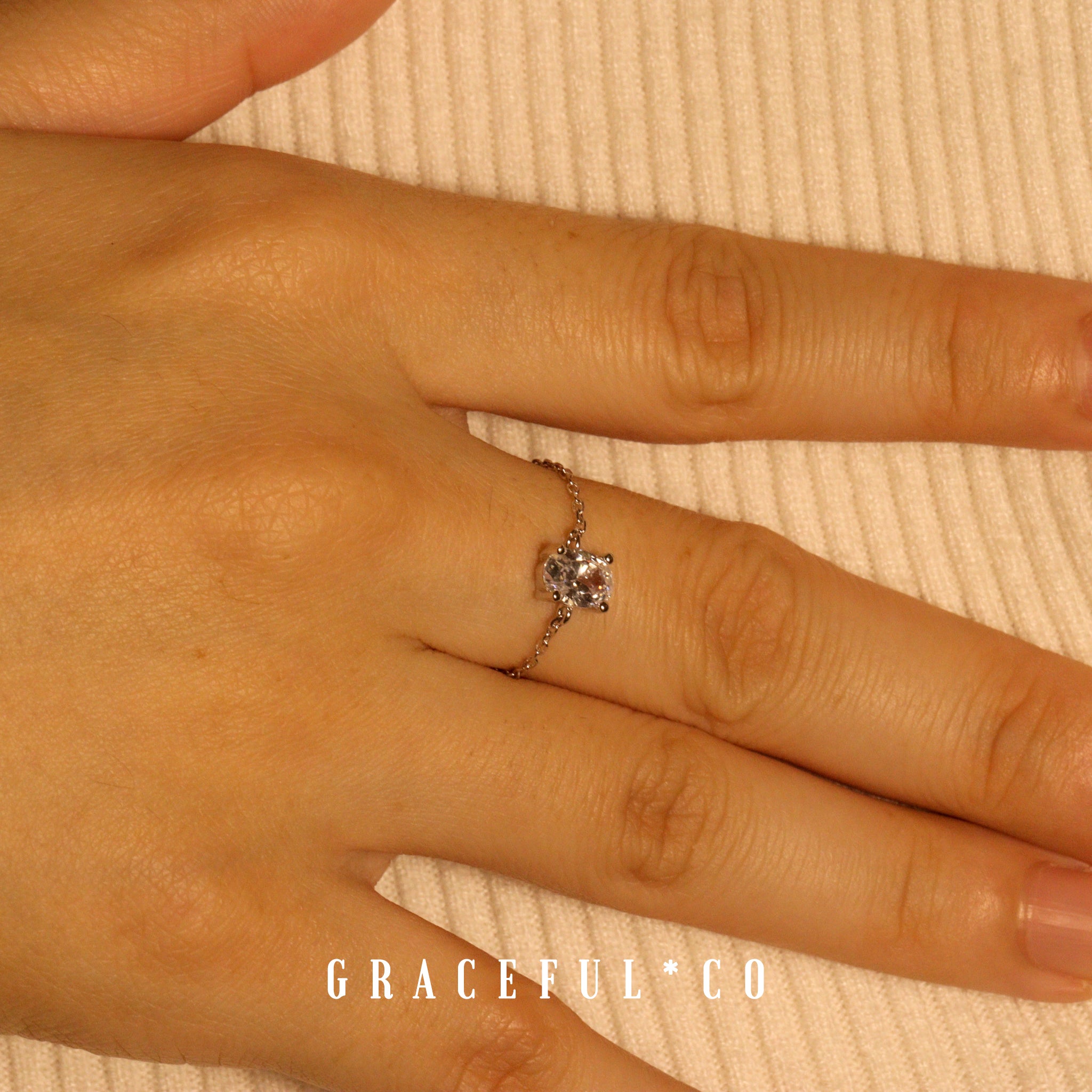 Silver Diamond Radiance Chain Ring - Gracefulandco