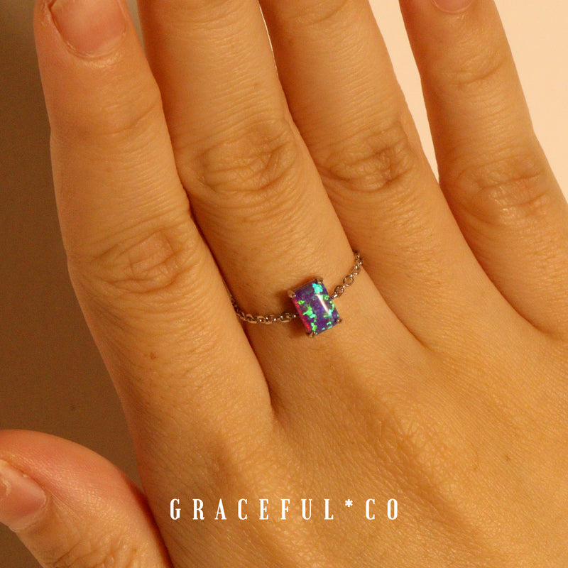 Violet Flame Opal Chain Ring