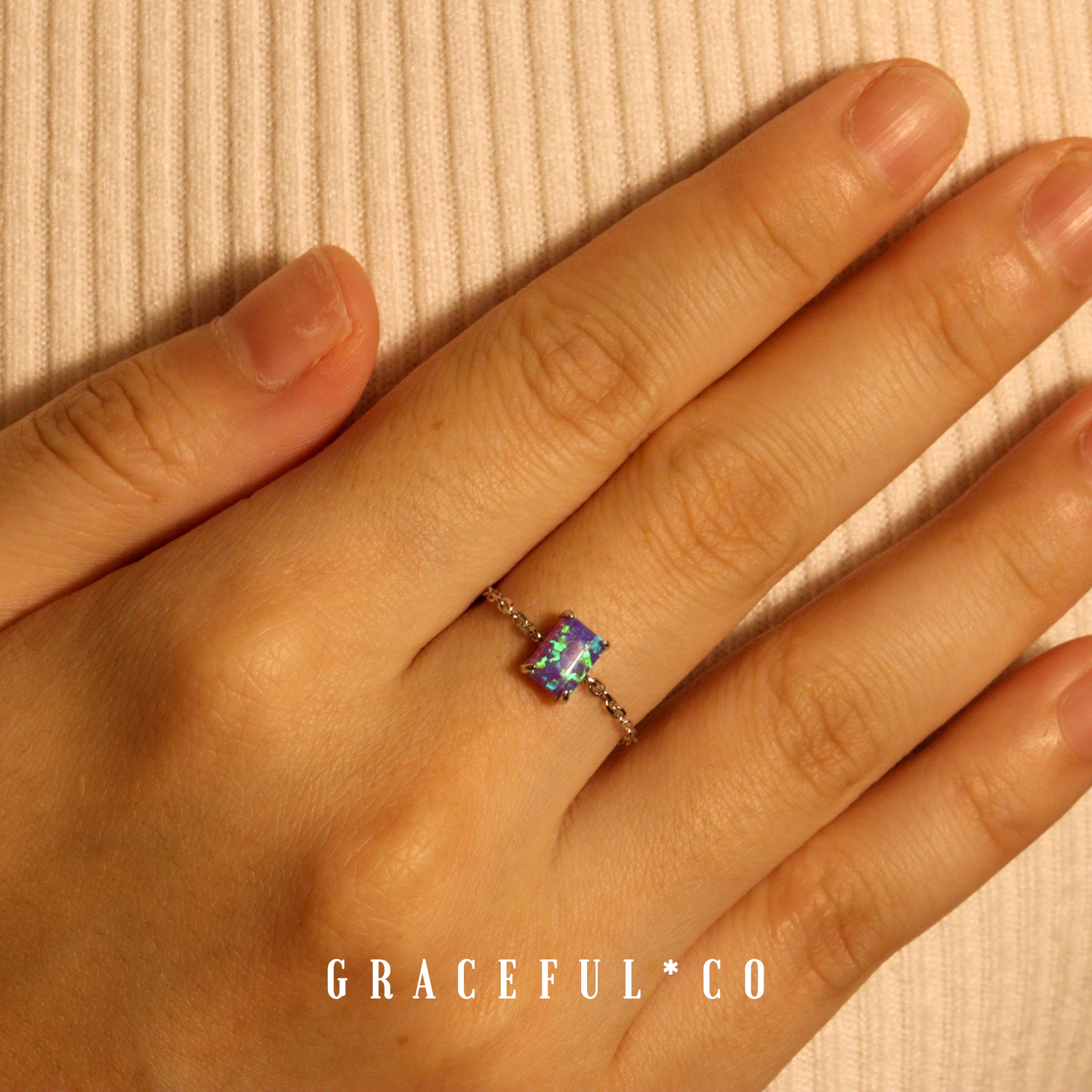 Violet Flame Opal Chain Ring