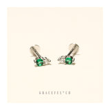 Ivory & Emerald Gem Flatback Earrings