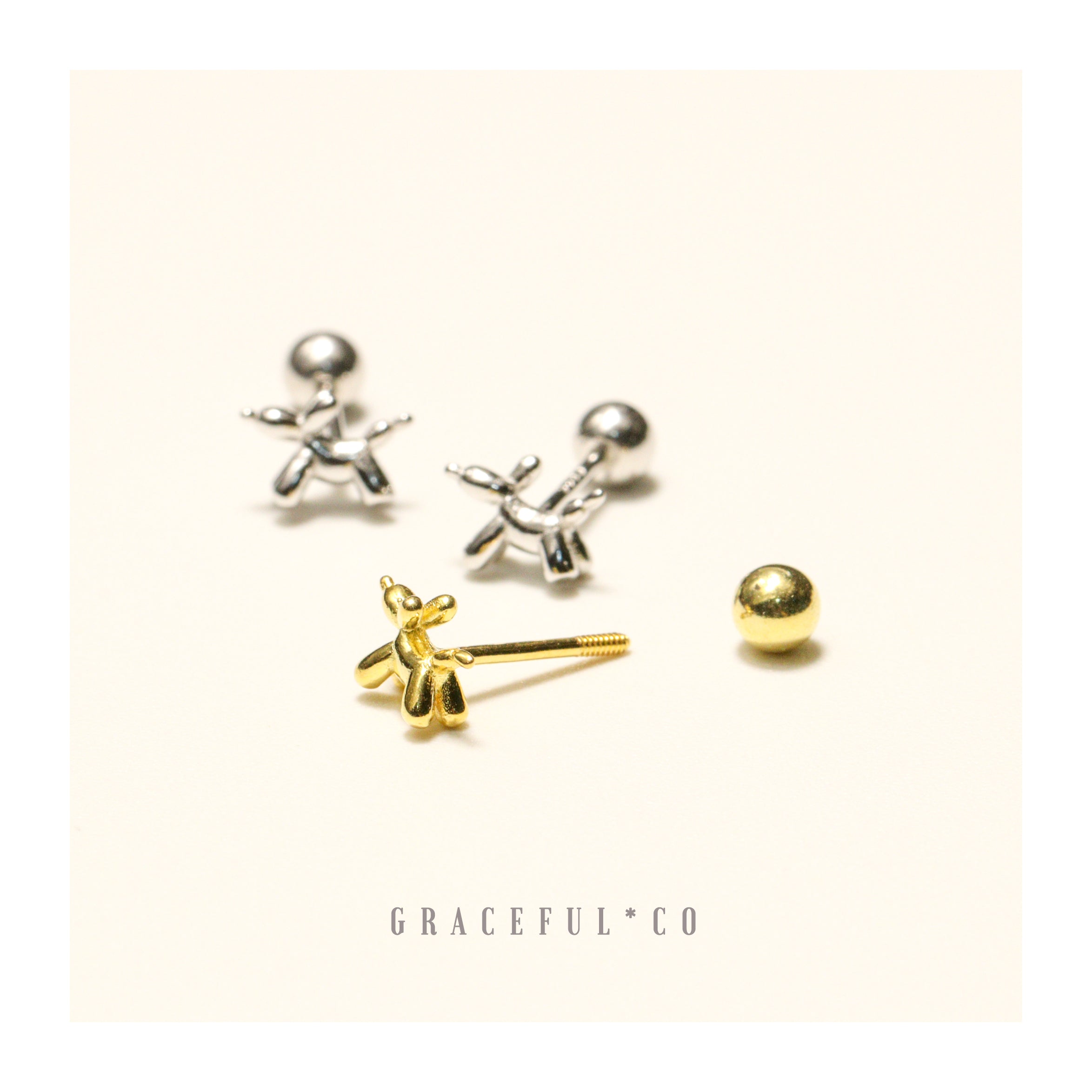 Balloon Dog Ball Back Earrings