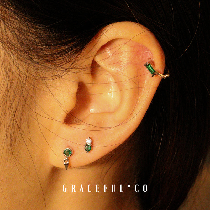 Ivory & Emerald Gem Flatback Earrings