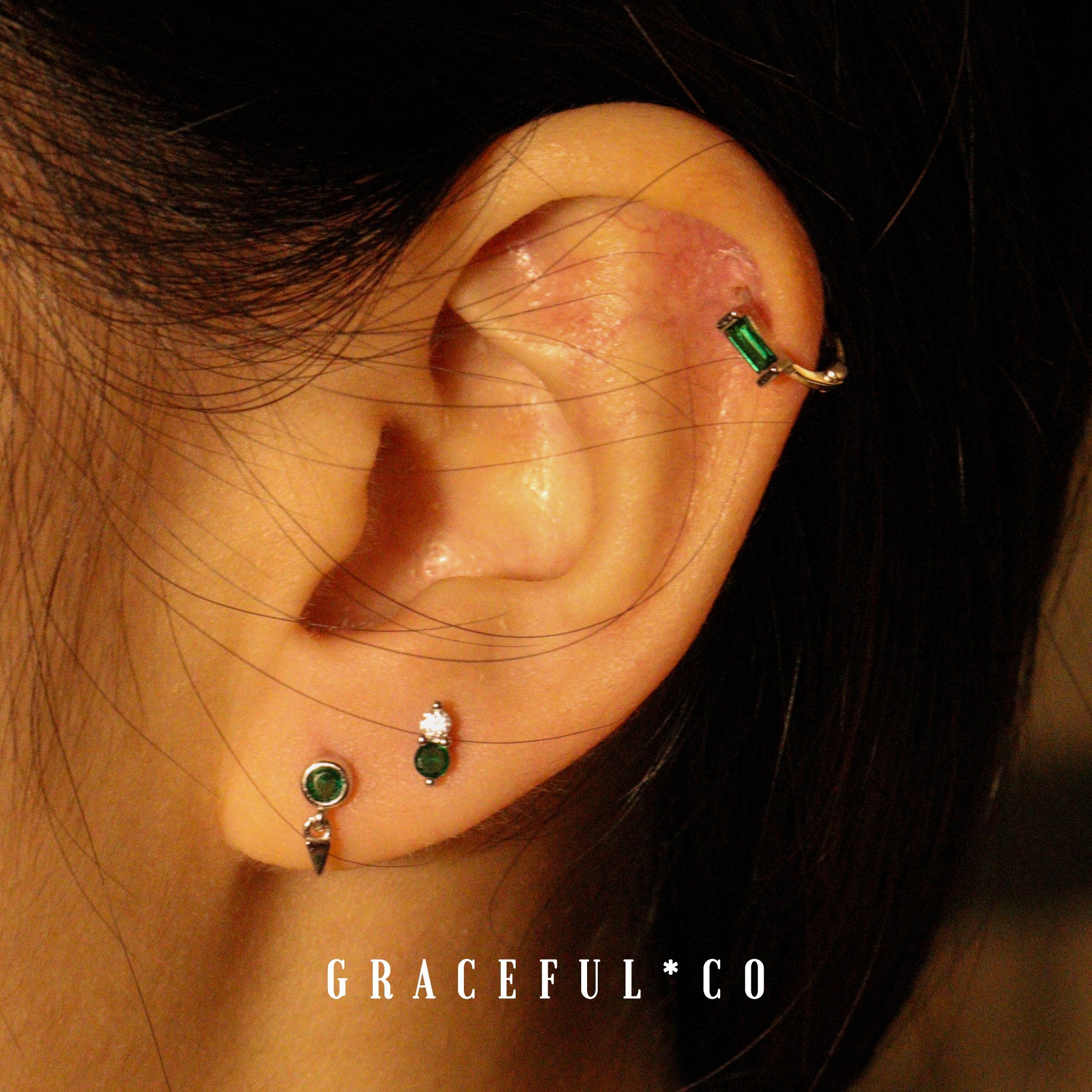 Baguette Emerald Huggie Earrings