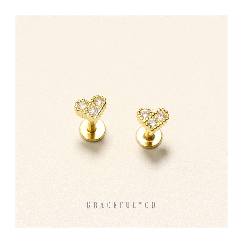 Beloved Sparkling Heart Flatback Earrings