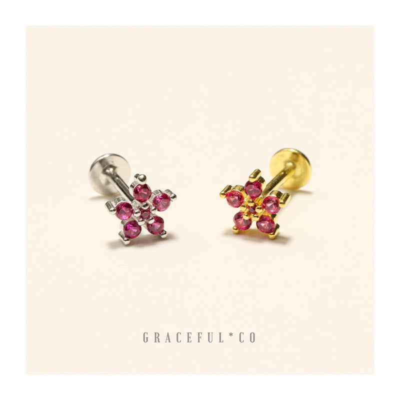 Sakura Pink Flower Bloom Flatback Earrings