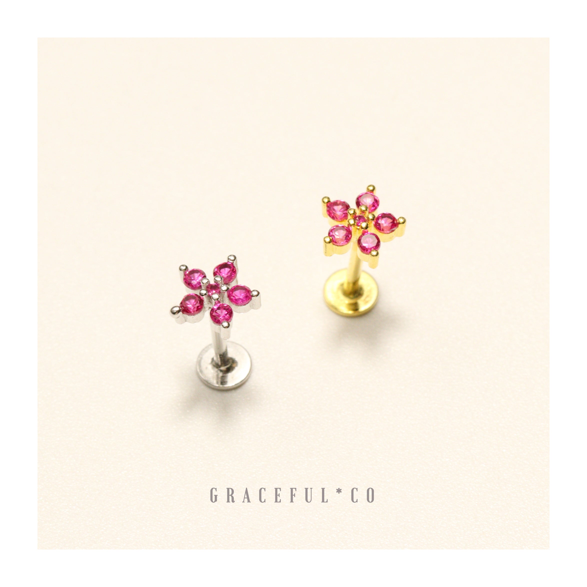 Sakura Pink Flower Bloom Flatback Earrings