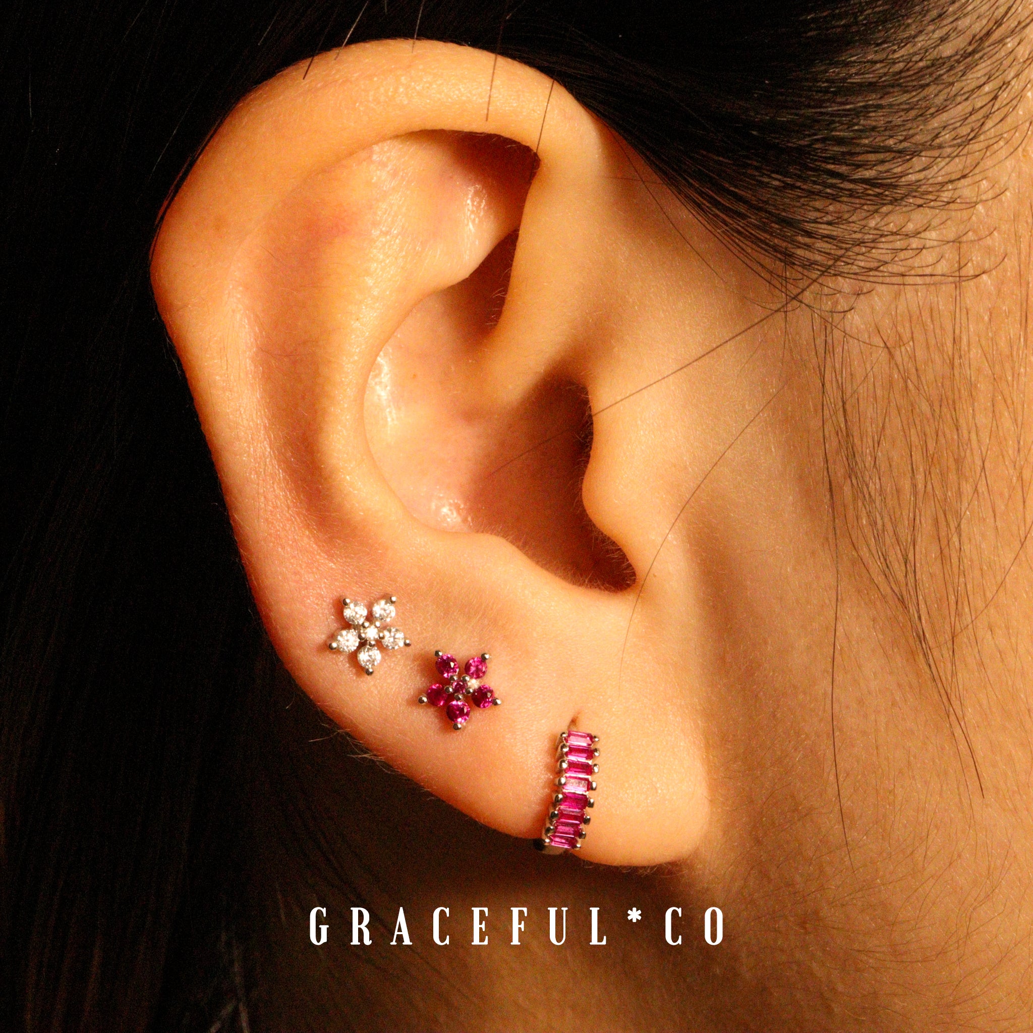 Sakura Baguette Huggie Earrings - Gracefulandco