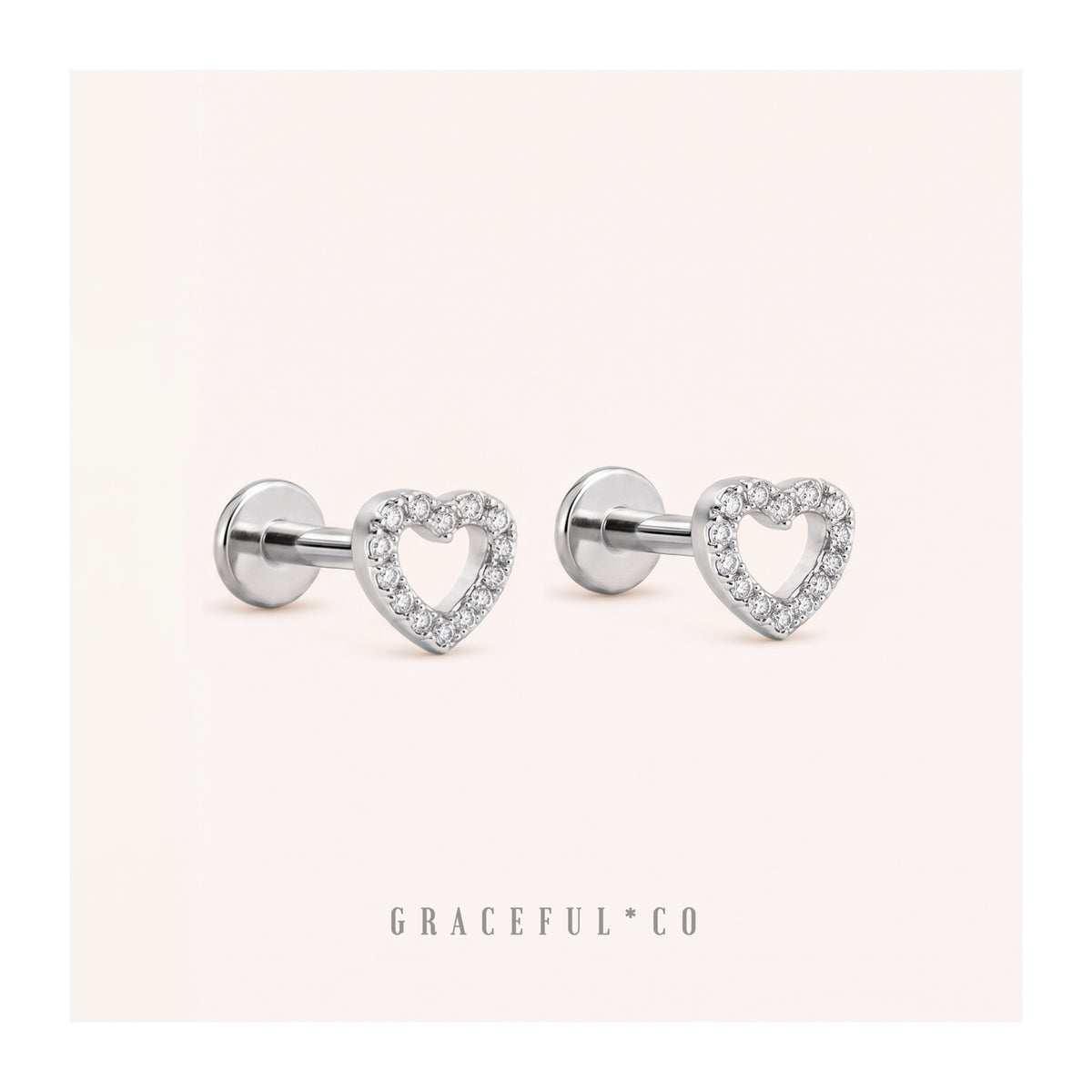 Diamond Hollow Heart Flatback Earrings