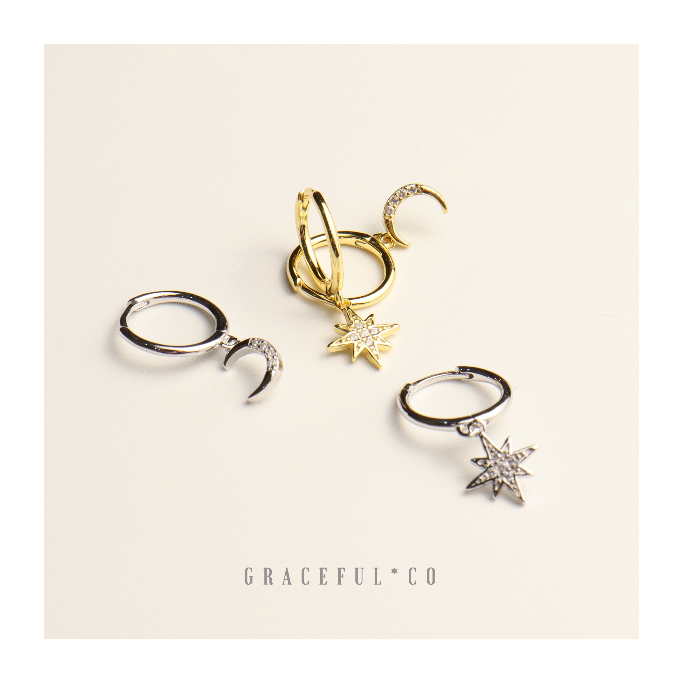 Adorned Moon & Star Hoop Earrings - Gracefulandco