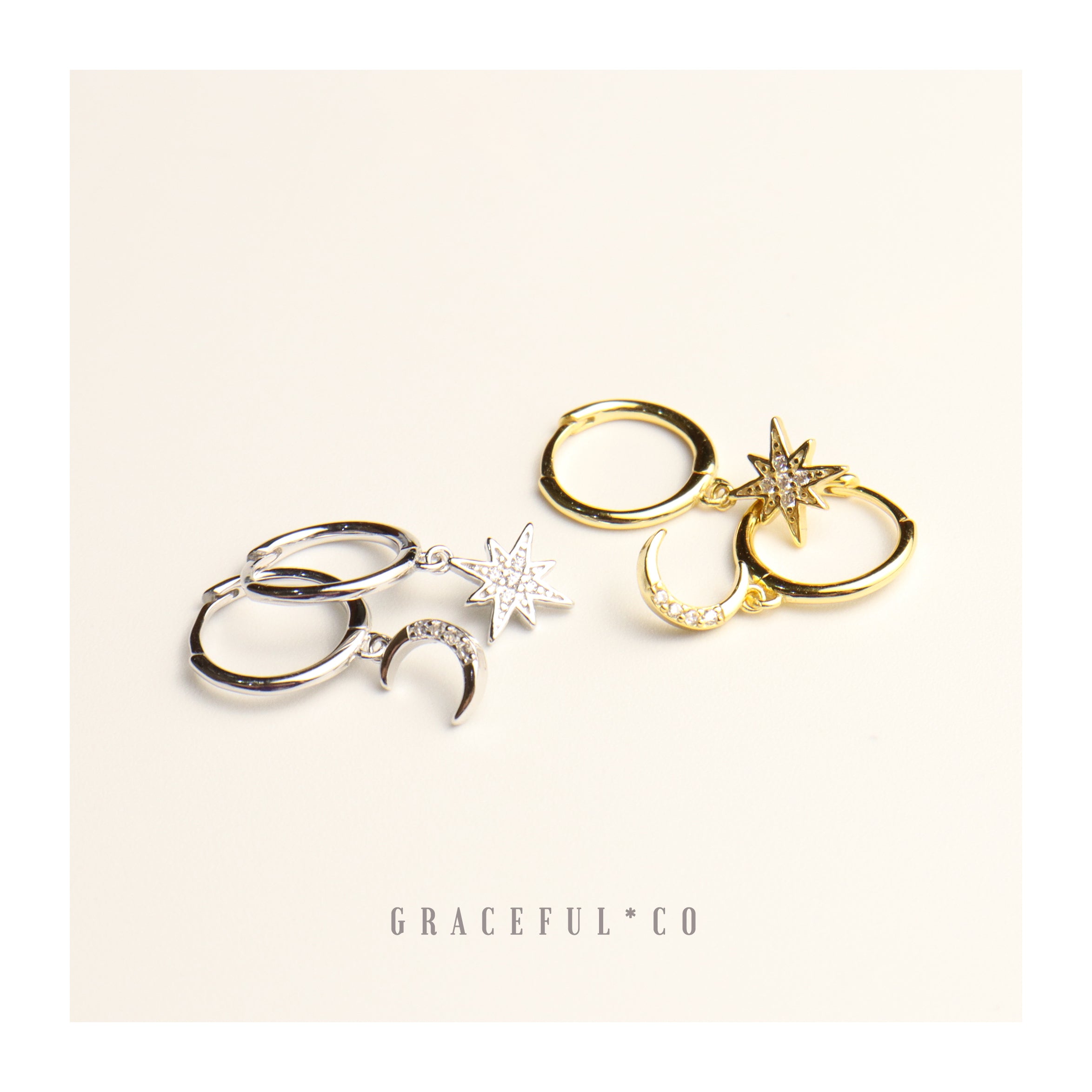 Adorned Moon & Star Hoop Earrings - Gracefulandco