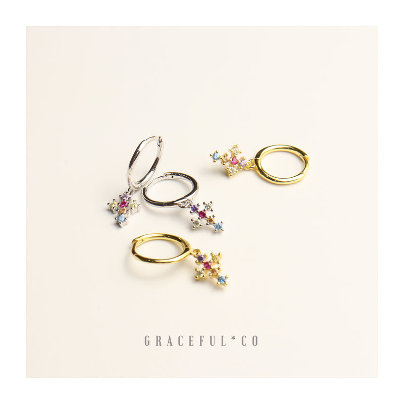 Rainbow Cross Hoop Earrings - Gracefulandco