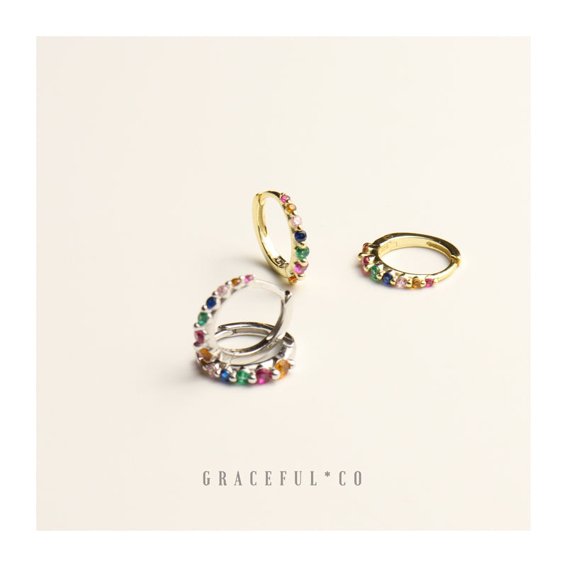 Rainbow Pave Huggie Earrings - Gracefulandco